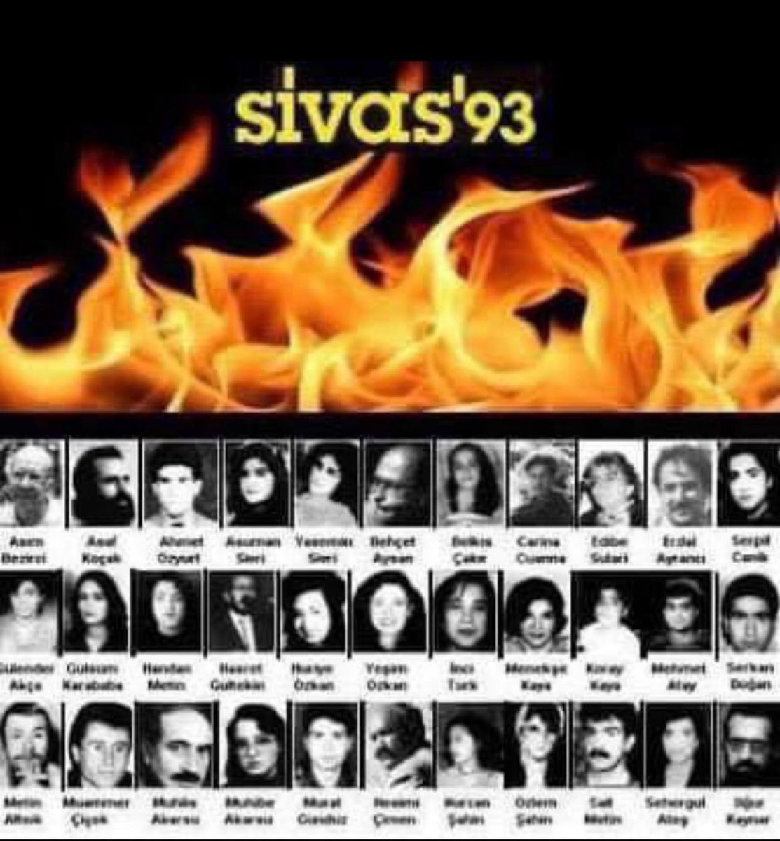 Ellerimiz, kalbimiz yandı, küllere karılştık sizinle.
Yakanlar elleri kolları dolaşa dolaşa gezdiler,  geziyorlar hala..
#UnutMADIMAKaklımda 
 #SivasKatliamı