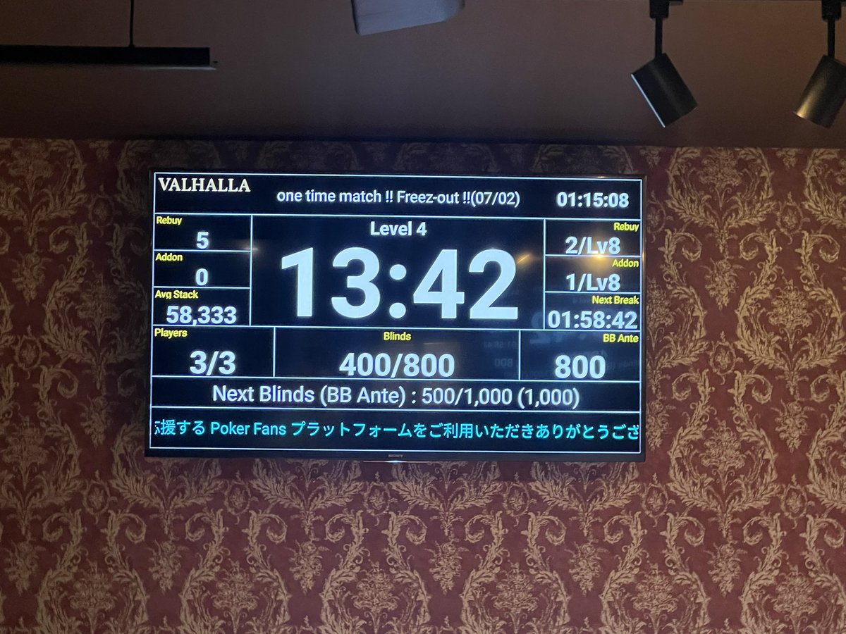 VALHALLA_poker's tweet photo. one time match !! Freez-out !!

3名様でスタートいたしました🔥
19時までアーリーバードつきます！
引用リポストをするとエントランスフリーになります☝️

レイトレジスト20:30になります！ https://t.co/G03D8uhdUf