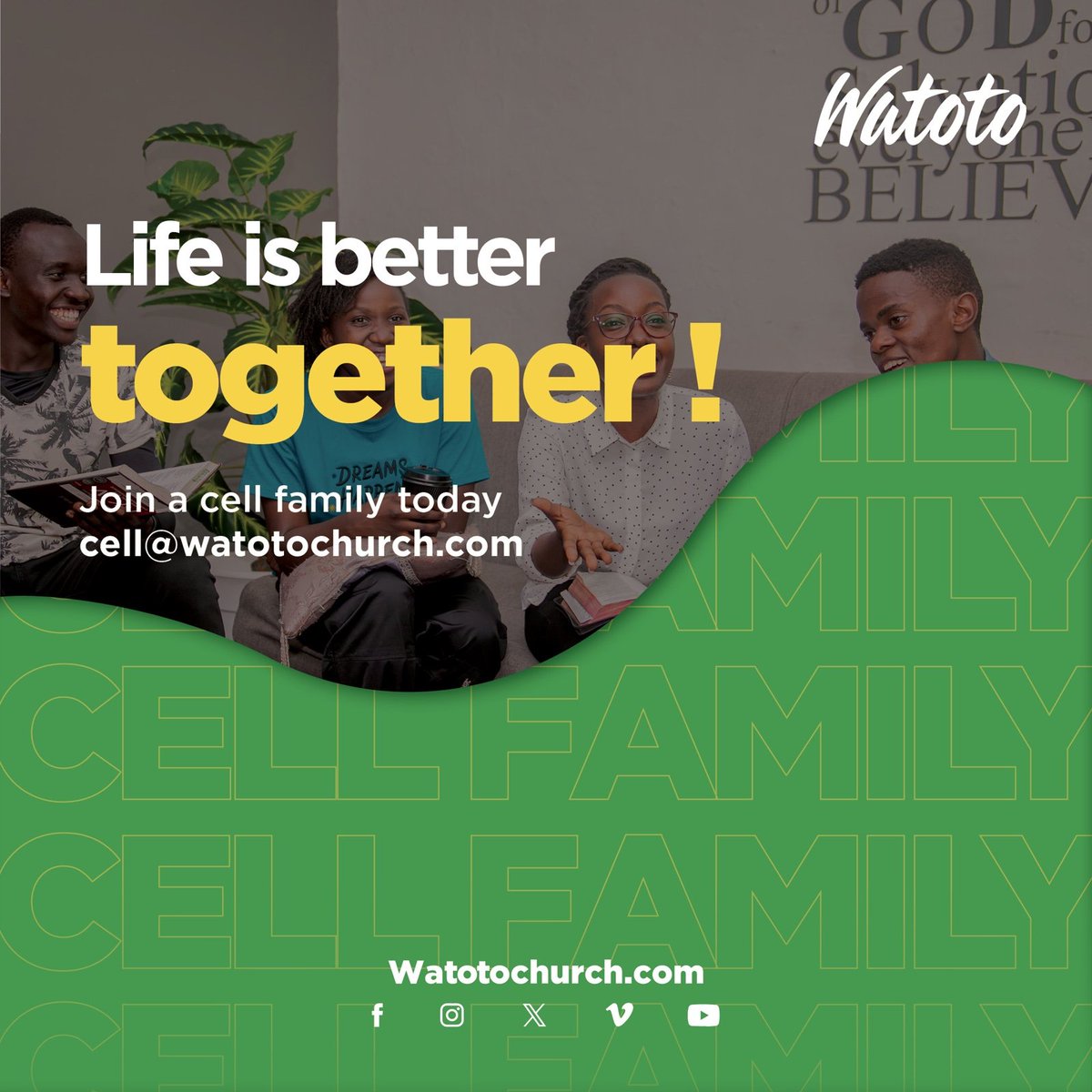 You don’t have to do life alone. Join your Cell Family this evening to laugh, pray, grow  and walk this journey of faith together.