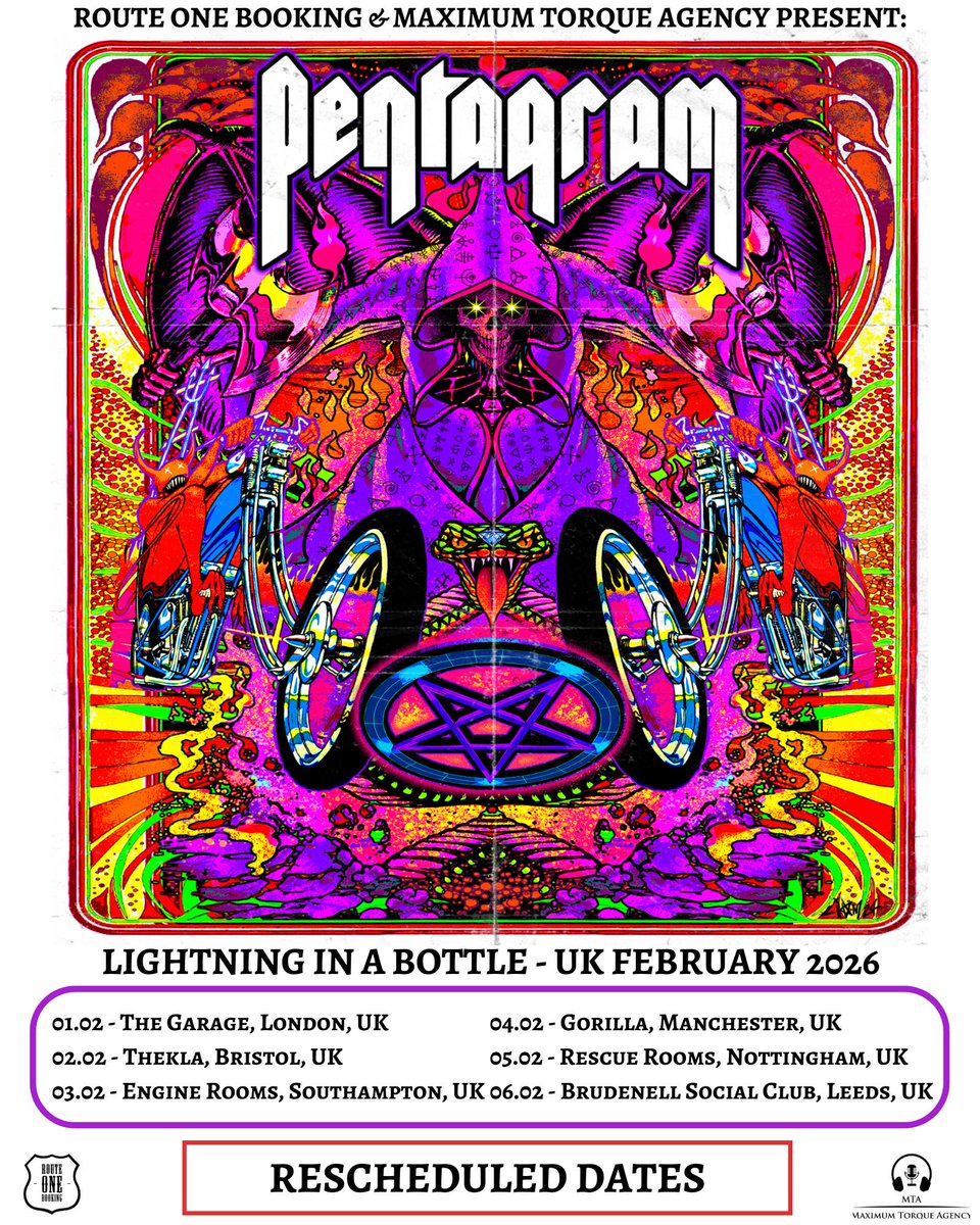 Due to unforeseen travel complications, tonights PENTAGRAM show has been rescheduled to take place on Thursday 5th February 2026!

🎟️ Tickets to the new date can be found at tinyurl.com/ydvwursn