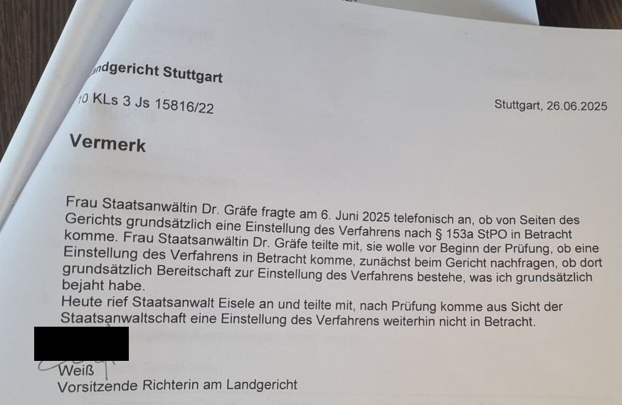 39. Verhandlungstag Michael Ballweg 

Dieser Text wurde heute von der Vorsitzenden verlesen. Die StA...