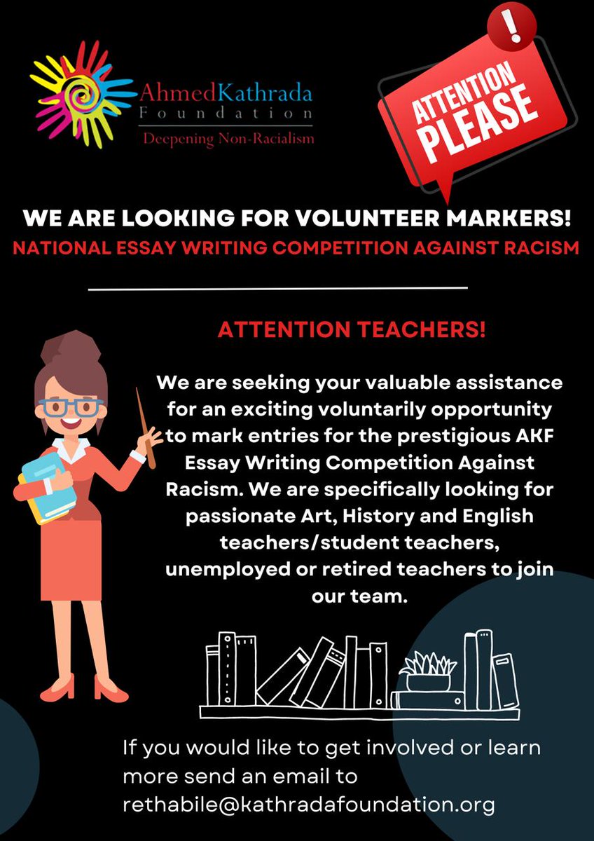📢 Calling all teachers (and future teachers)!

We're looking for volunteer markers to help assess entries for the 2025 National Essay Writing Competition Against Racism.

Whether you’re a qualified or student teacher in Art, History, or English, retired or between jobs, your