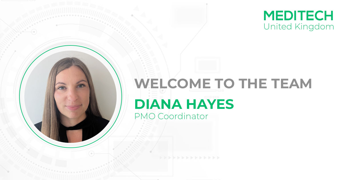 MEDITECH welcomes Diana Hayes as our new PMO Coordinator for the UK &amp; Ireland! With 7+ years of experience in project coordination and cross-team support, we're excited to have her on board. Welcome, Diana! 

#MEDITECHCareers #WelcomeToTheTeam