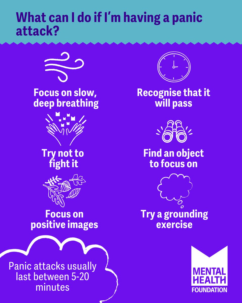 mentalhealth's tweet image. Panic attacks can be frightening. But there are things you can do during a panic attack that help, like breathing and grounding techniques.
Read our guide on panic attacks: bit.ly/3YNWmfG