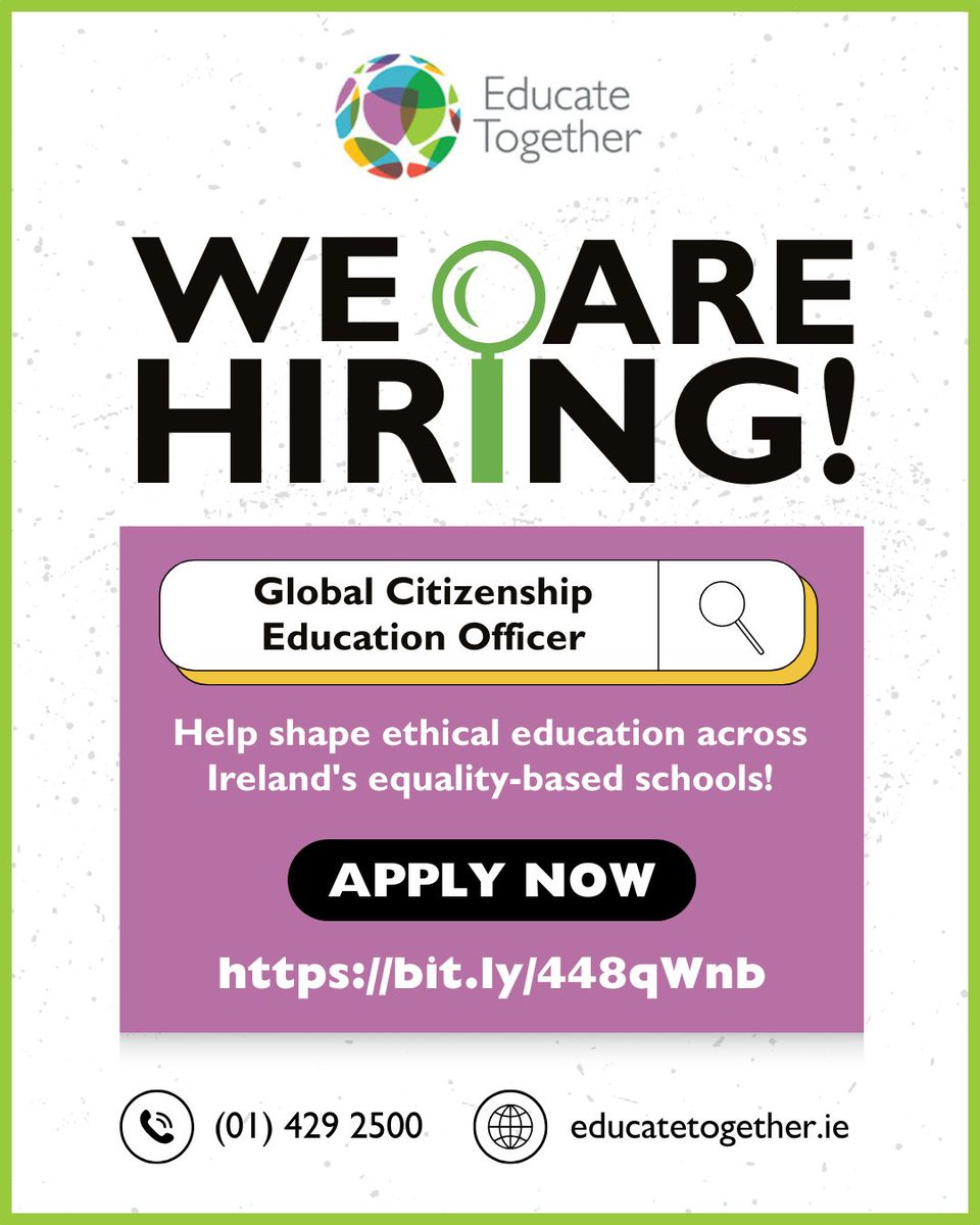 🌱 Passionate about ethical education and student empowerment? 

We're hiring a Global Citizenship Education Officer to make a real difference in Ireland's schools! 

📍 Part-time (21 hrs/week) 
📍 Hybrid working 
📍 Apply by July 7th 

🔗 Details: bit.ly/448qWnb