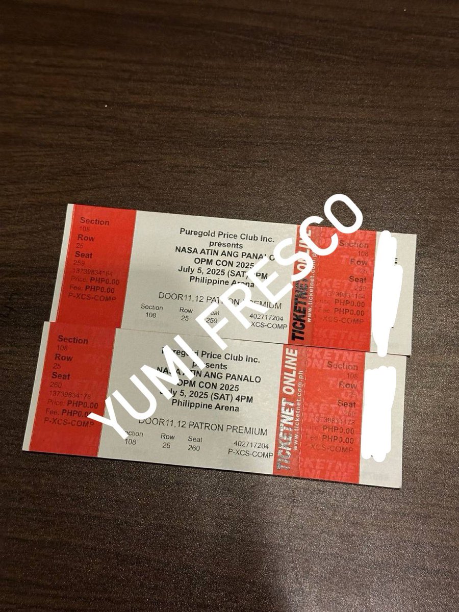 hestyiah's tweet photo. WTS/LFB PUREGOLD OPM CONCERT 2025

FS (2) PREMIUM PATRON MAGKATABI

SEC 108 Row 25 Seat 259
SEC 108 Row 25 Seat 260

Below SRP.

Open for meet up preferably SM San Lazaro or anywhere near https://t.co/3Pu9yuWbb4