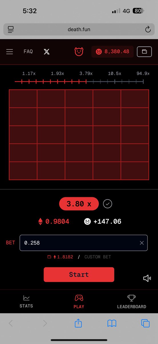 Leon5178's tweet photo. Accidentally deleted that 0 and turns out  
Biggest Win Ever on Abstract!  1 ETH! 
Thank you @DeathFunGame @AbstractChain @Abstract_Eco https://t.co/LfwXba6sAR