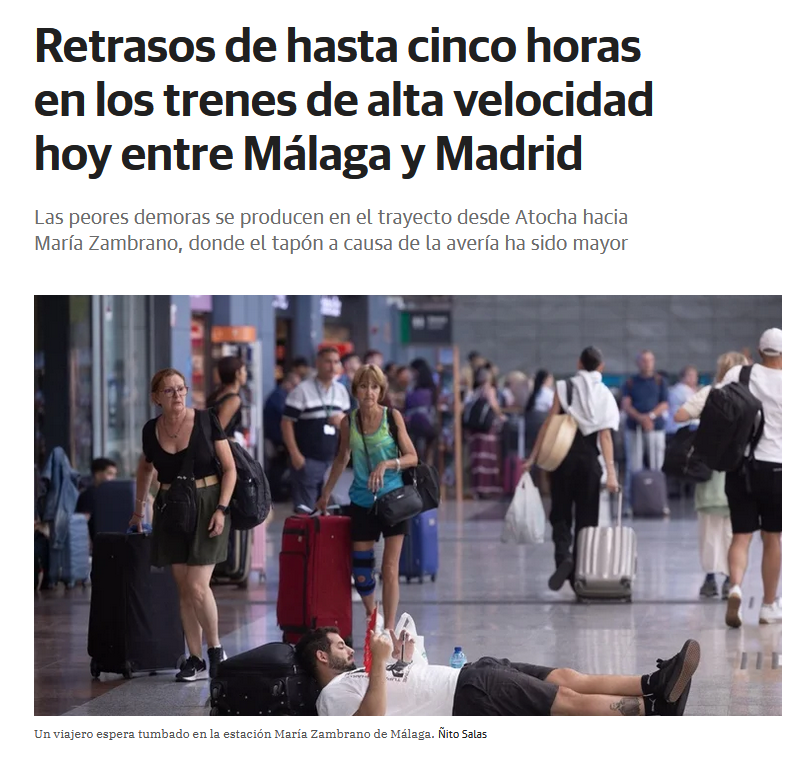 Pues a mi lo de los retrasos en los trenes no me parece grave, y lo bonito que es y el sentimiento de unión que se hace cuando se queda el tren parado en medio de la nada a 40 grados sin agua, esas vivencias son muy bonitas la verdad, Oscar Puentes es de lo mejor que hay.
🌹❤️