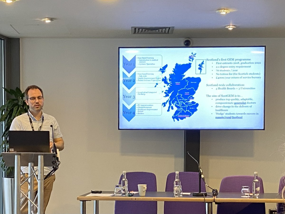 Very pleased to deliver our latest #ScotGEM careers data at #ASME2025. 

🏴󠁧󠁢󠁳󠁣󠁴󠁿 89% of our graduates remain in Scotland
👩🏻‍⚕️ GP the most popular career intentions amongst students
🏔️ Our grads intend to work more rurally than the baseline population