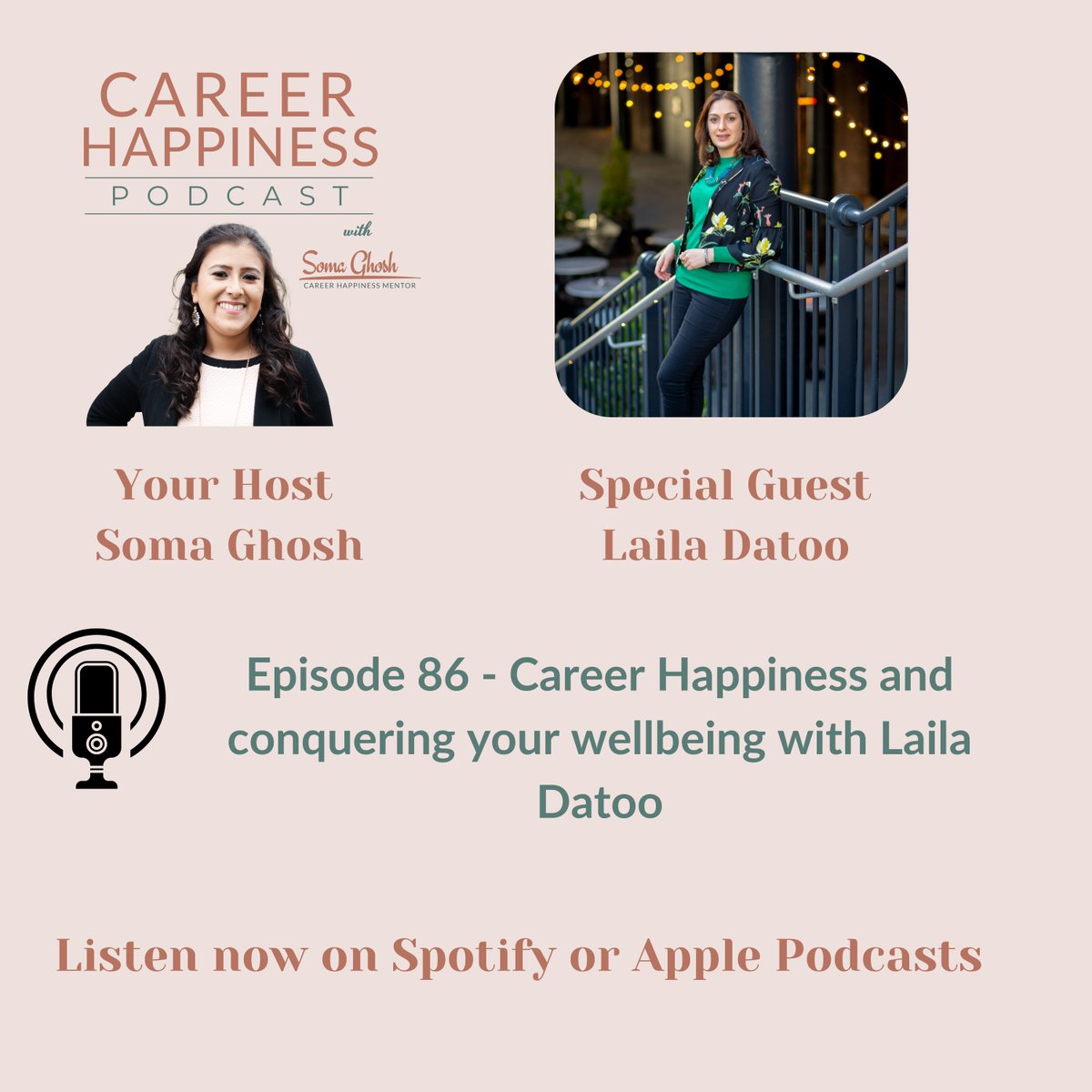 In Episode 86 of the podcast I spoke to Laila Datoo about wellbeing and career happiness. 
If you are feeling burnout or overwhelmed this is a really important conversation. Listen in full here - music.amazon.co.uk/podcasts/9d552…
#podcast #CareerGrowth #Wellbeing