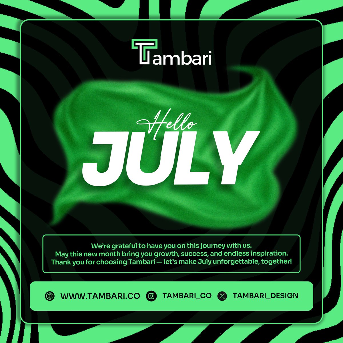 tambari_design's tweet image. Hello July 
A fresh month, a fresh wave of opportunities!
At Tambari, we’re excited to journey through July with you, let’s grow, create, and inspire together.
#TambariDesigns #NewMonthNewGoals #designthatdefines