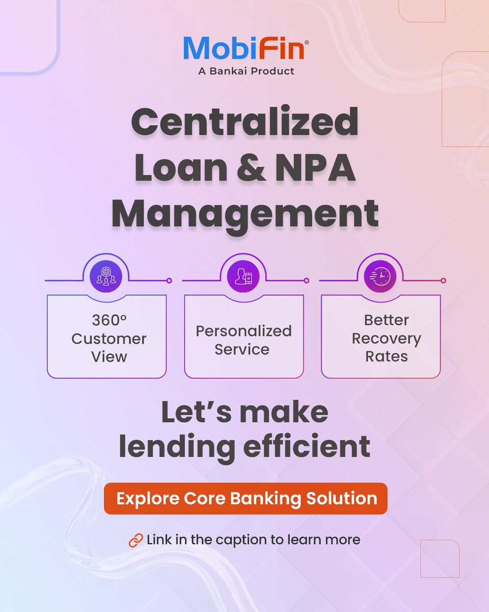 With MobiFin’s Core Banking Solution, financial institutions gain a 360° customer view, enabling smarter decisions, personalized service, and improved recovery rates.

Explore the platform that empowers both your teams and your customers: bit.ly/42vFqOZ