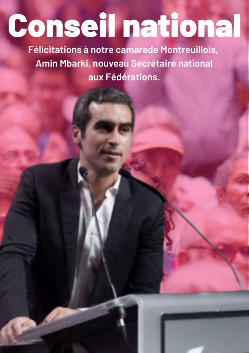 Hier, le Conseil national a renouvelé les instances de notre Parti. Fierté de voir <a href="/AminMbarki/">Amin Mbarki</a>, notre camarade de Montreuil, devenir Secrétaire national aux Fédérations : ce sont elles qui irriguent notre combat sur tout le territoire.🌹