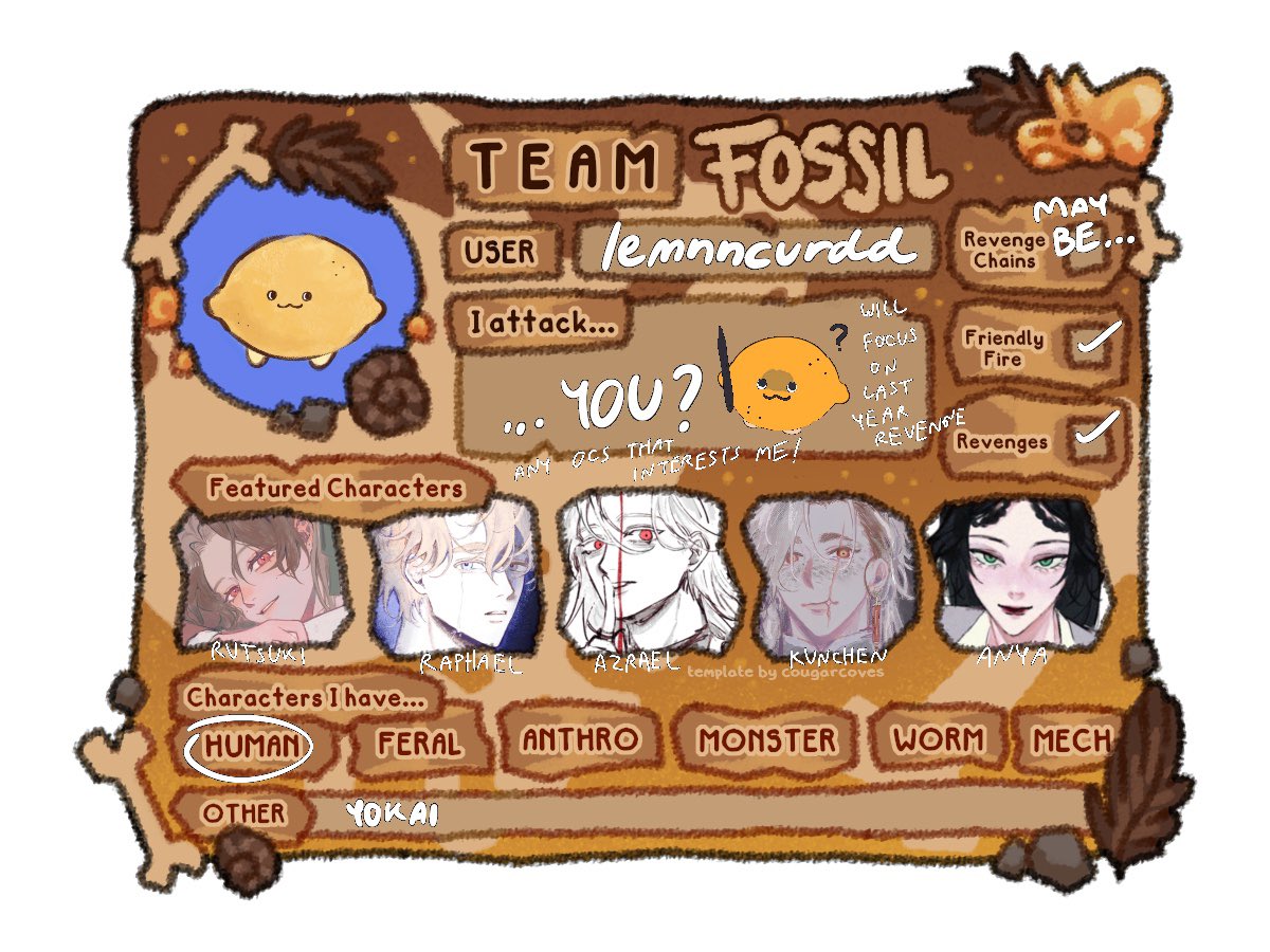 มาช้าแต่มาแล้วค่ะ….. โปรดปรานีฉัน…

TEAM FOSSILS🦖🦕🪨☄️🫡
#artfight2025