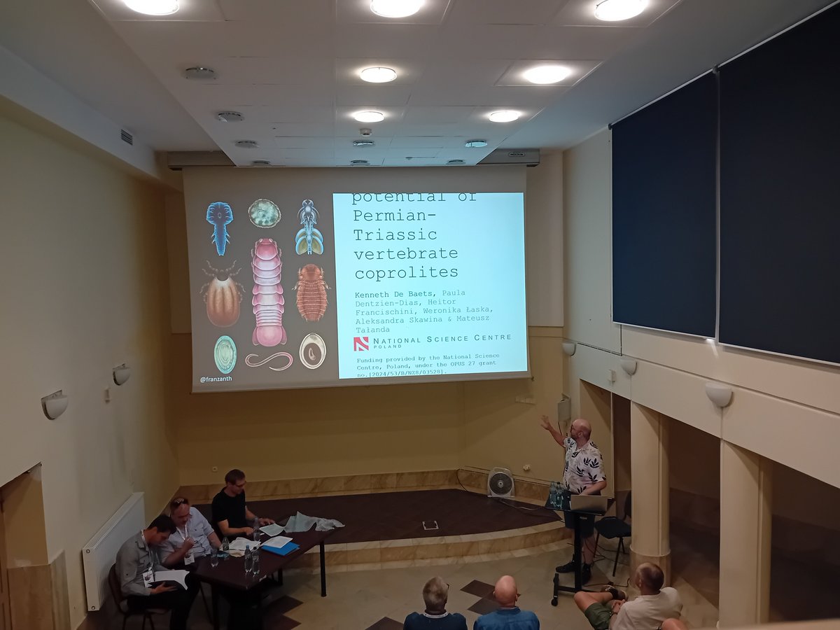 Holly Ellen Anderson (@palaeophd) on Twitter photo Kenneth De Baets of <a href="/IBE_Warszawa/">Institute of Evolutionary Biology UW</a> discusses the 'Palaeoparasitological potential of Permian-Triassic #vertebrate #coprolites' at #EAVP2025 Kenneth De Baets of <a href="/IBE_Warszawa/">Institute of Evolutionary Biology UW</a> discusses the 'Palaeoparasitological potential of Permian-Triassic #vertebrate #coprolites' at #EAVP2025
