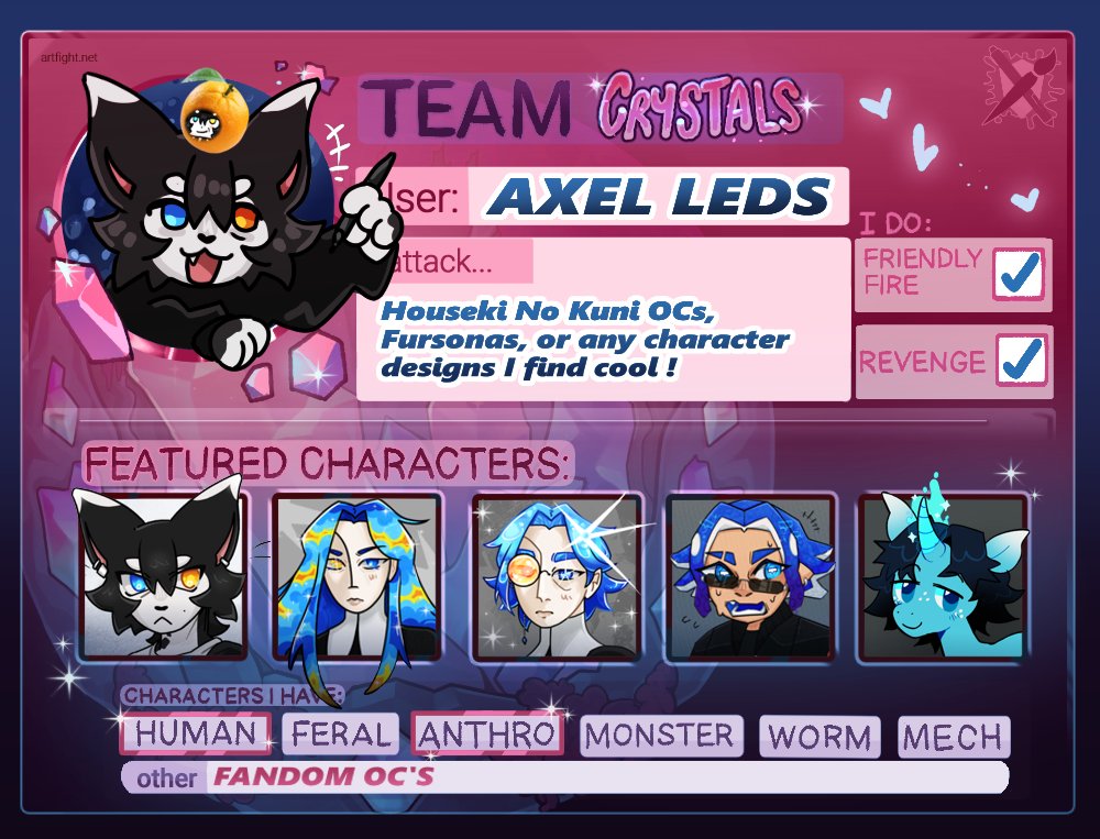 Axel_Leds's tweet image. I am in #TEAMCRYSTALS for ArtFight 2025!!! ⋆。°✩
Super excited since I finally have Caspian on AF this year :)
My account is linked in the replies below, go check it out!