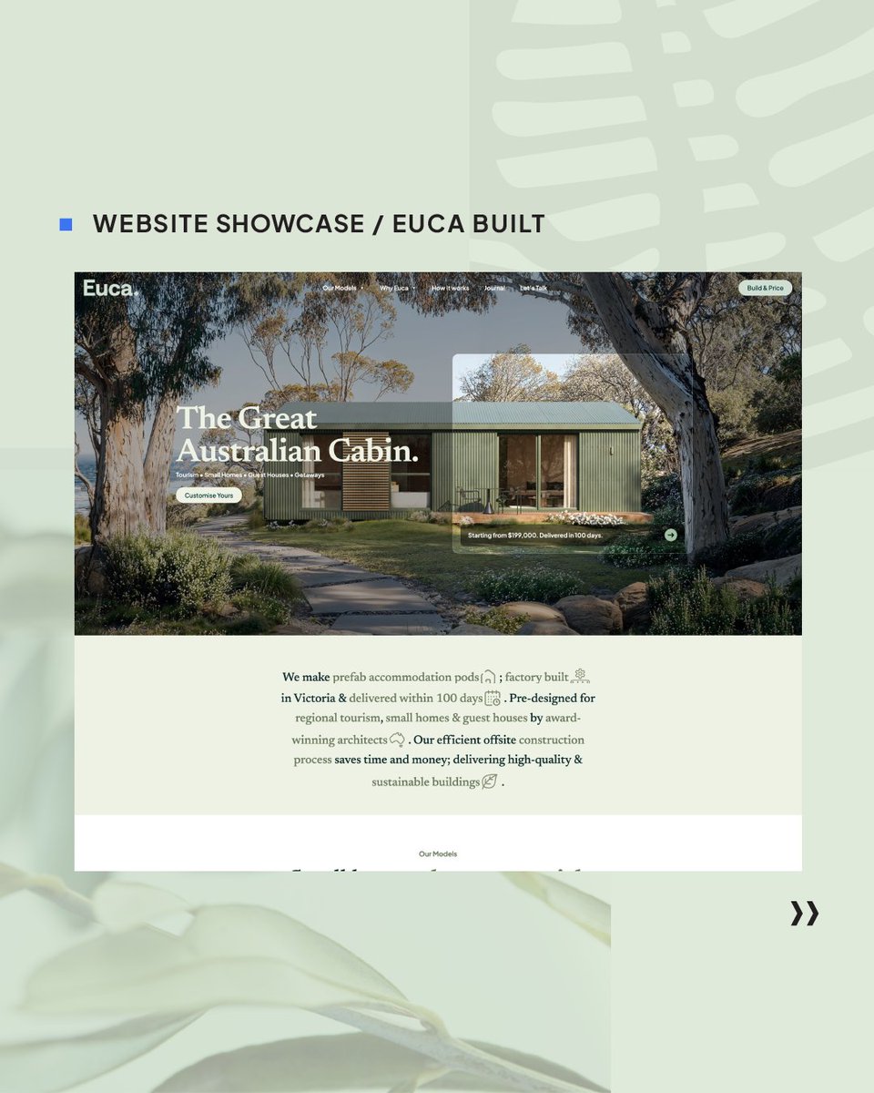 pixelddigital's tweet photo. Just launched: the brand new website for EucaBuilt – a fresh new venture offering architect-designed, prefab cabins and small homes built in Victoria and delivered across Australia in just 100 days!

Check it out at https://t.co/JoJoyAMFQZ https://t.co/VEO6HCljfm