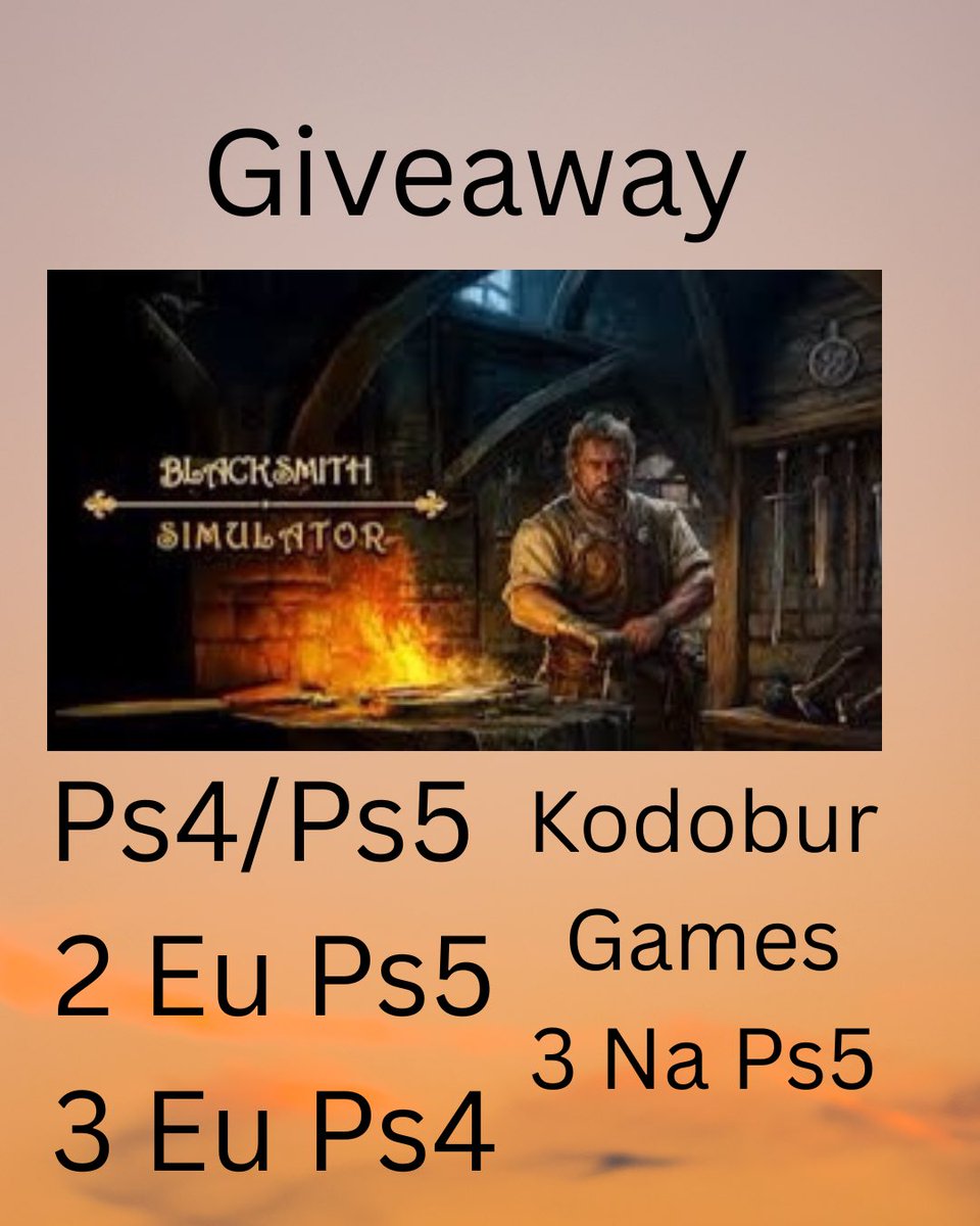 Dinoryno81 (@dinoryno81) on Twitter photo Giveaway Alert ๐จ
BlackSmith Simulator
2 Eu Ps5
3 Eu Ps4
3 Na Ps5
Drift Racing Madness 2
3 Eu Ps5
1 Jp Ps5
To Enter
Follow
<a href="/KodoburGames/">Kodobur Game And Software Technologies</a>
<a href="/Dinoryno81/">Dinoryno81</a>
<a href="/Teamfsng4822/">Team fsng gaming</a>
Comment Version
Drawing on 7 07 25 Giveaway Alert ๐จ
BlackSmith Simulator
2 Eu Ps5
3 Eu Ps4
3 Na Ps5
Drift Racing Madness 2
3 Eu Ps5
1 Jp Ps5
To Enter
Follow
<a href="/KodoburGames/">Kodobur Game And Software Technologies</a>
<a href="/Dinoryno81/">Dinoryno81</a>
<a href="/Teamfsng4822/">Team fsng gaming</a>
Comment Version
Drawing on 7 07 25