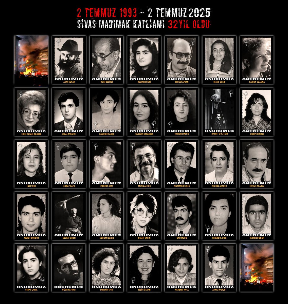 2 TEMUZ 1993 - 2 TEMMUZ 2025 
SİVAS MADIMAK KATLİAMI 32 YIL OLDU