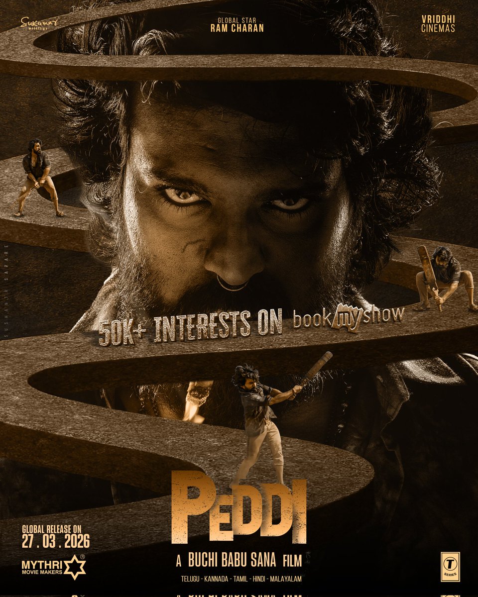 2 months within the listing in BMS &amp; 9 months prior to the release #PEDDI marks 50K+ Interests on <a href="/bookmyshow/">BookMyShow</a> 🔥🔥

This Most Anticipated <a href="/AlwaysRamCharan/">Ram Charan</a>'s next arrives on 27.03.2026 !!
 in.bookmyshow.com/movies/hyderab…
