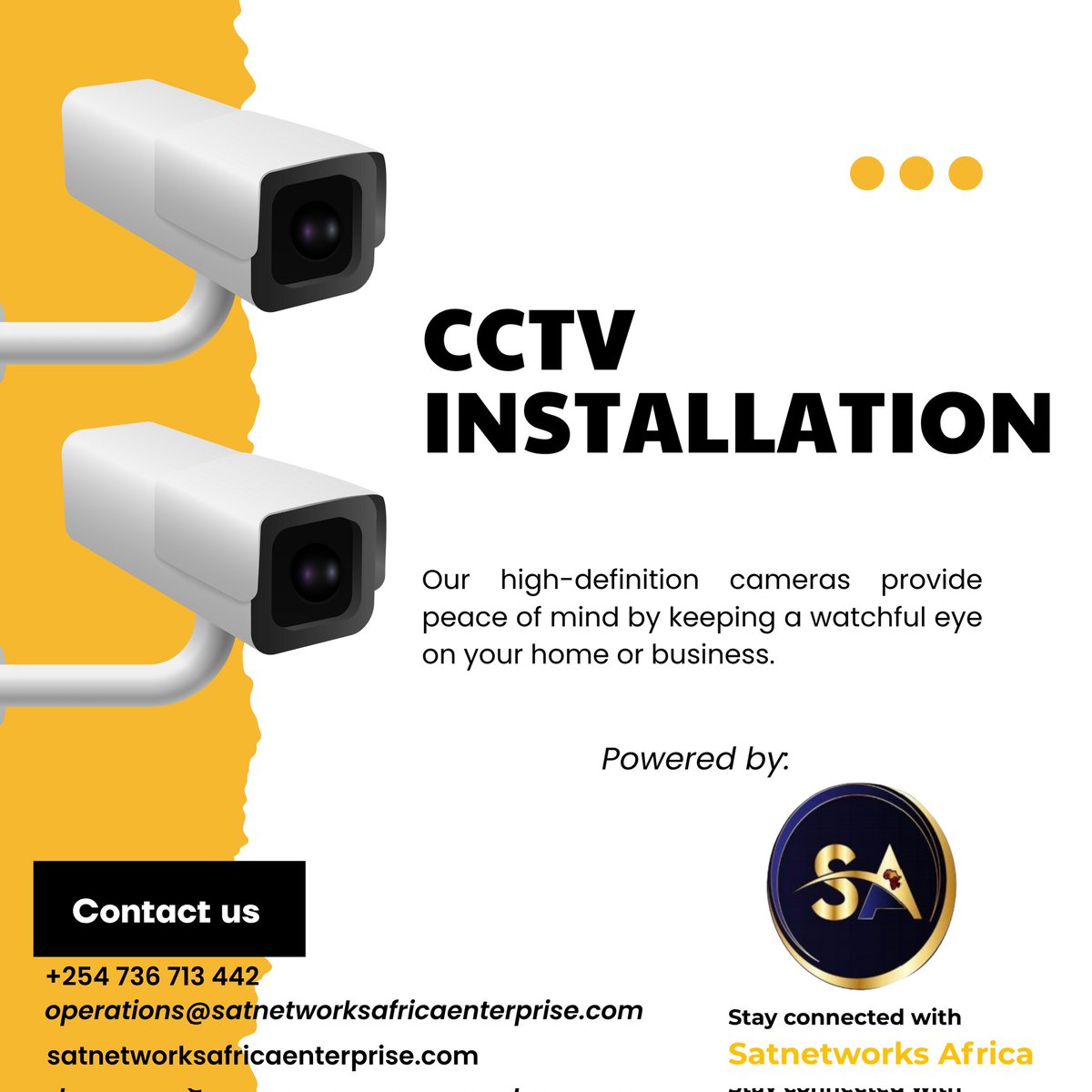 Satnetworks_'s tweet image. Keep your home &amp;amp; business secure with Satnetworks
We offer professional CCTV installation services to give you peace of mind 24/7. 

#Satnetworks #CCTVInstallation #SecuritySolutions #ProtectYourHome #BusinessSecurity #NairobiServices #SafetyFirst #CCTVKenya #HomeSecurity