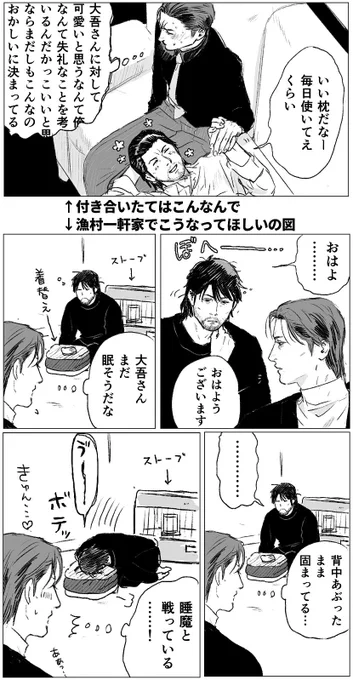 過去作デェミネですが、こんな感じで③時代あたりはデェゴを可愛いて思うのヘンだし失礼だろうと思っていたミネちが、🎣時代で少しだらしなかったり甘えん坊だったりのもっさりデェゴ見て素直に愛おしキュニ……♡しまくってる図スコすぎる😢 