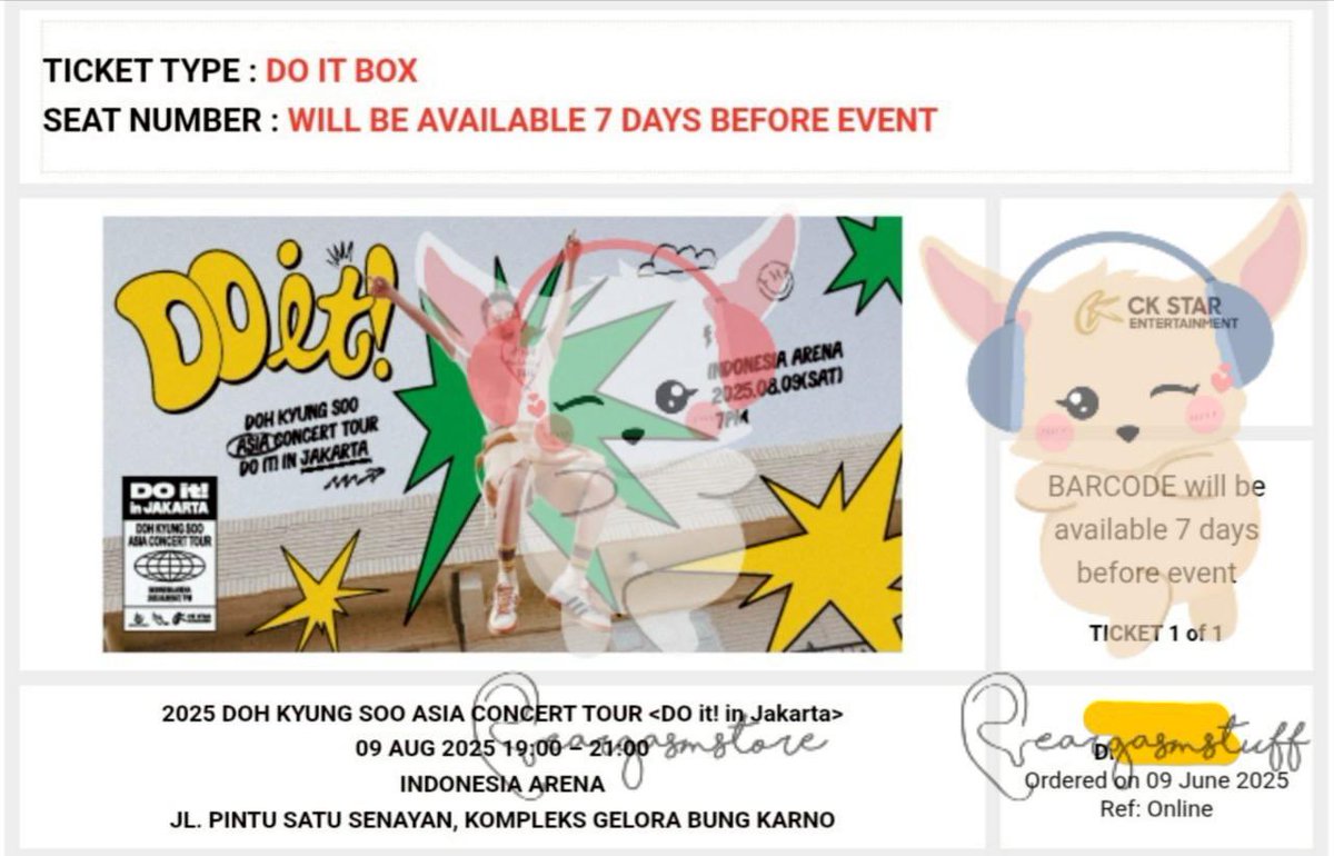 ‼️WTS‼️ (BANTU RT)
DO IT (DOH KYUNGSOO ASIAN CONCERT TOUR), 09 Agustus 2025

Tiket type: DO IT BOX
Price 4.200k (bisa nego), include penukaran tiket, harga di web + tax, jasa war #doitjakarta #dohkyungsoo #dohasiantourconcert