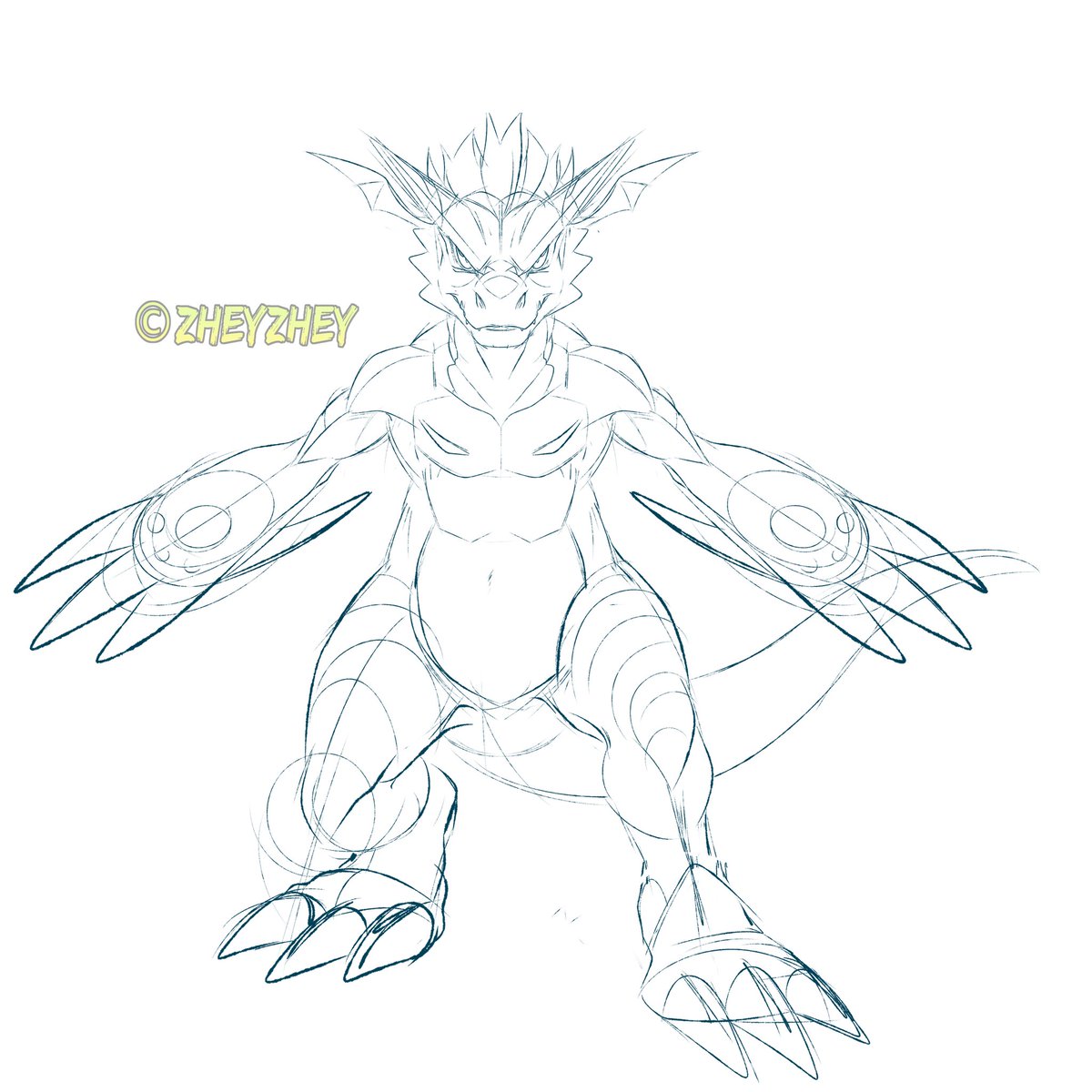ZheyZheyArts's tweet image. A sketch of Growlmon.
