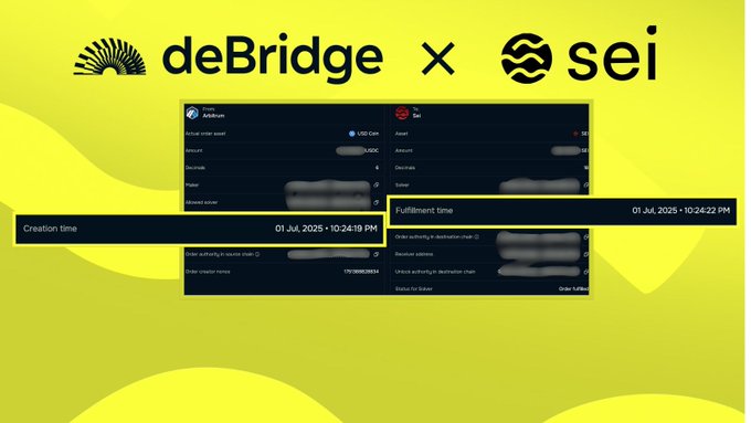 DeBridge x Sei桥接界面显示3秒交易