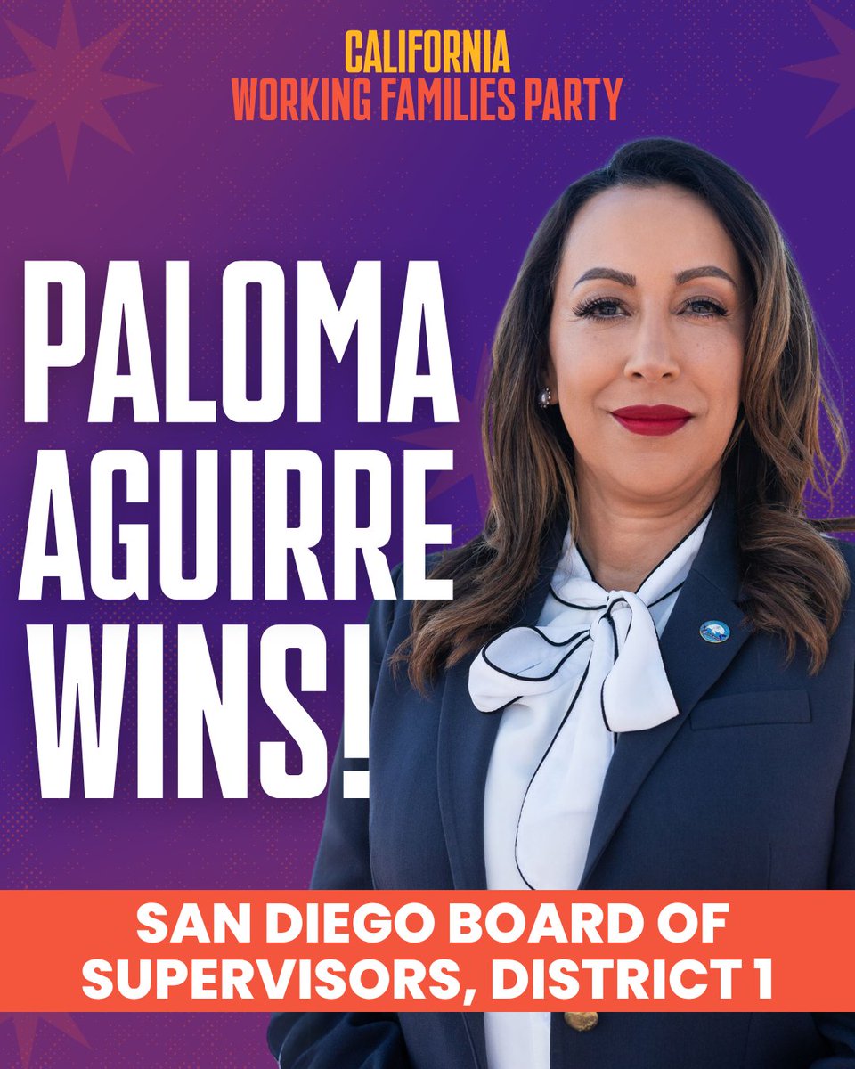 CA_WFP's tweet image. 🚨 Big news: Paloma Aguirre is now the third WFP champion on the San Diego County Board of Supervisors! From tackling the Tijuana River crisis to fighting for affordable housing, she’s exactly what working families need. Congrats, @paloma4D1 — we’re with you!