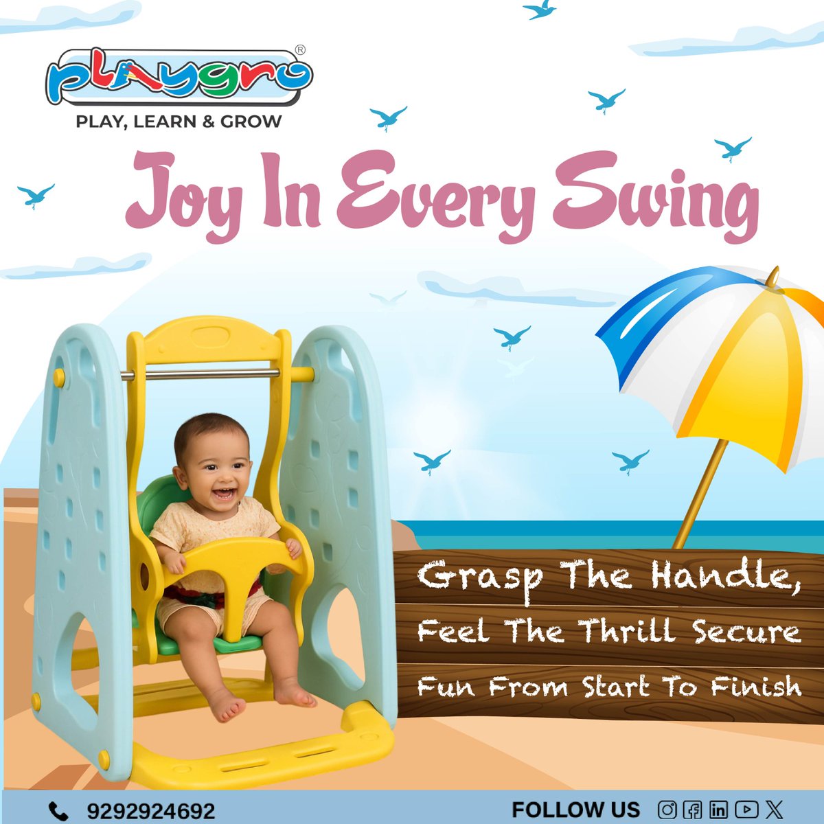 Playgrotoyindia's tweet image. The Playgro India swing is made for tiny adventurers who love the feeling of motion  and parents who care about safety and comfort. 
Contact us at  9292924692 for bulk orders

#PlaygroIndia #SwingWithJoy #ToddlerPlaytime #SafeToys #MadeInIndia #ParentApproved #LittleAdventures
