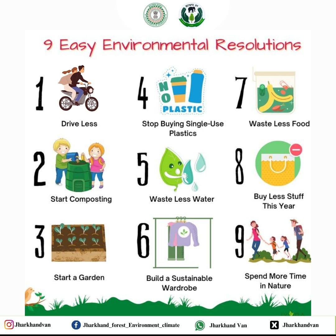 Small steps, big impact! 🌱
Here are 9 simple resolutions to make your lifestyle greener and our planet cleaner.
Let’s all commit to these easy habits for a better tomorrow. Nature will thank us!

#JharkhandVan #GreenResolutions #EcoFriendlyLiving #SustainableChoices