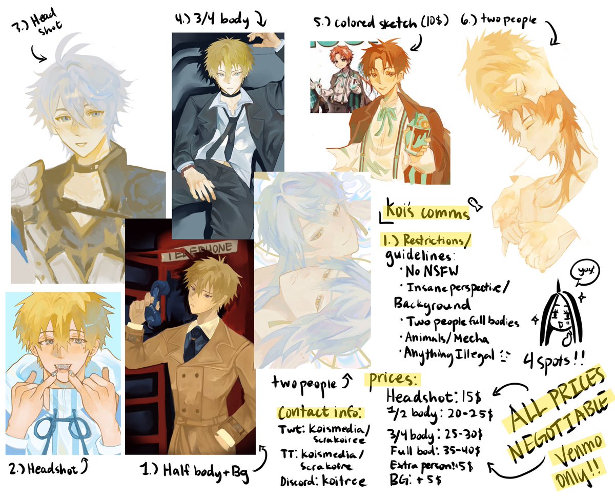 scrakoiree's tweet image. Hi im koi and im opening up commissions! Down below is my art ❤️ Further info is listed in the sheet but feel free to contact me if you have any further questions!! Thank you so much ❤️❤️❤️
4 spots open ^_^!!
#art #commissions