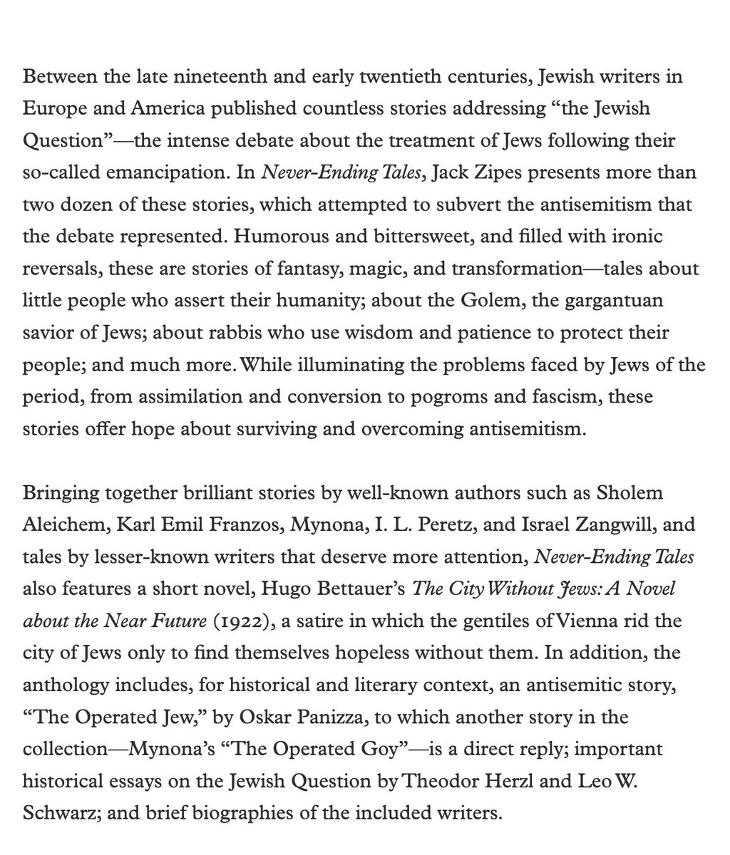 Jack Zipes - Never-Ending Tales 

Stories from the Golden Age of Jewish Literature

À paraître en décembre aux Princeton UP