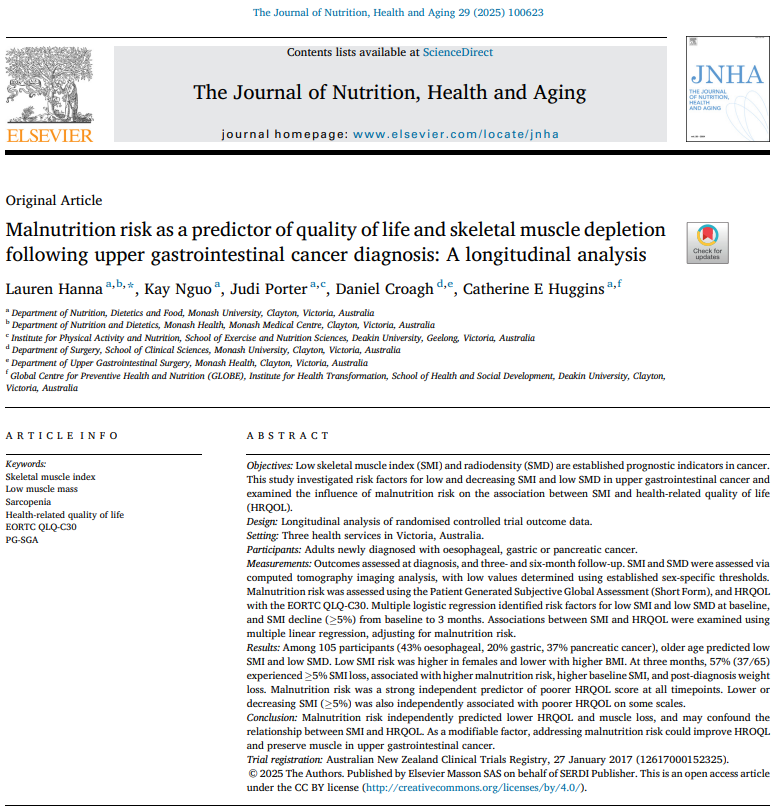 laurenhannaPhD's tweet photo. Final paper of my PhD @MonashNutrition published (finally)!  

This is a secondary analysis of RCT data in pts with #upperGI #cancer

https://t.co/no341DrqR1

It’s been a journey - so grateful to my supervisors, the research team, and study participants!  Main findings below 👇 https://t.co/MNBx695Scn