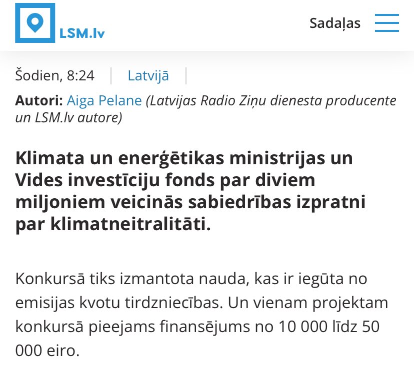 Aicinu nepieteikties naudas pļekarēšanai, jo naudu tāpat iedalīs Meļa Meļņa draugiem.

Kādu naudu? Latvija tirgo CO2 kvotas. Mums ir daudz mežu un tas nozīmē, ka kvotas ir. Sertifikāti par tukšu gaisu. Mežiem no tā ne silts, ne auksts.

Kvotu naudu drīkst tērēt tikai ‘klimata
