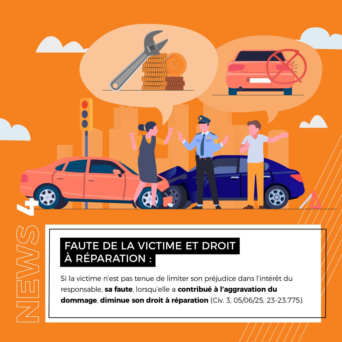 Les actualités du mois de juillet ! 📣
💰Utilisation de l’argent d’un enfant mineur et responsabilité de la banque
🔑Location et congé au bailleur
👩‍⚖️Retrait de l’autorité parentale même pour un délit
⚖ Faute de la victime et droit à réparation
Restez conformes et informés !