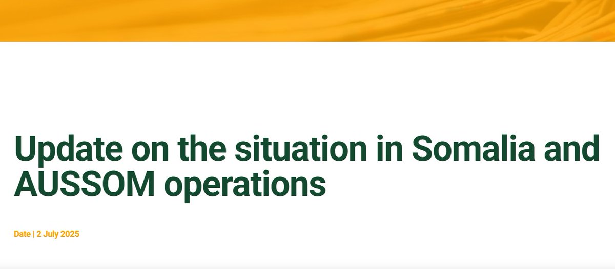 Tmrw (3 July), the African Union <a href="/_AfricanUnion/">African Union</a> Peace and Security Council #PSC will convene its 1287th session at the ministerial level to receive an update on the situation in #Somalia and the operations of the AU Support and Stabilisation Mission in Somalia <a href="/aussom_/">AUSSOM</a> . Check