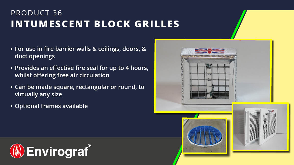 Enhance fire safety with Envirograf's intumescent block grilles! They provide 90% free ventilation &amp;  seal during a fire to prevent smoke and flames from spreading. Suitable for ceilings, walls, and ducts, with standard and custom sizes available. tinyurl.com/mrxywxeb