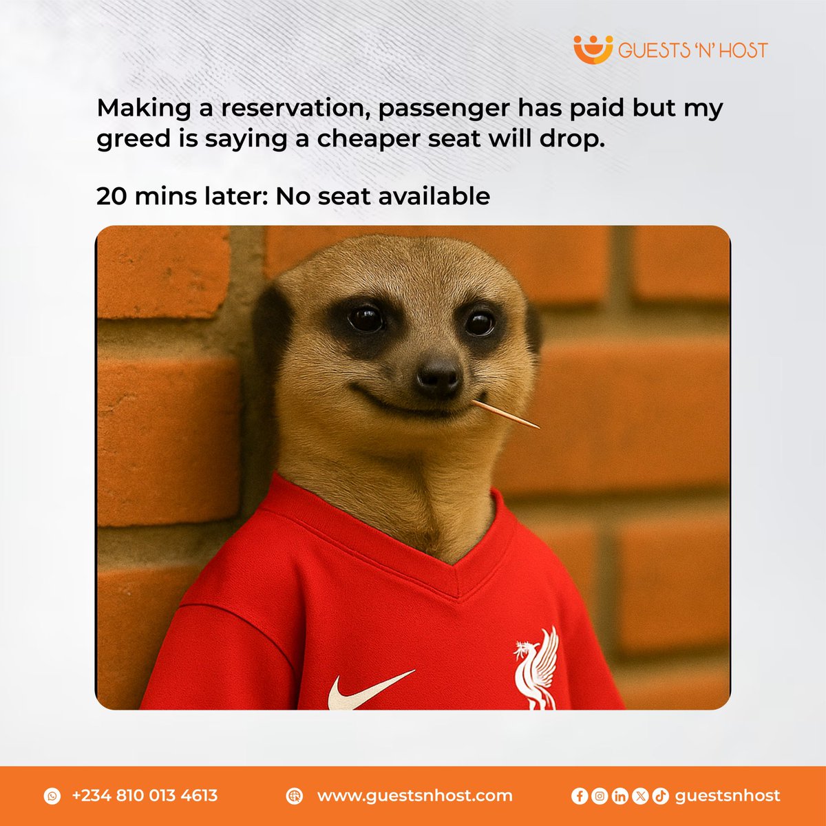 guestsnhost's tweet photo. Some agents take your money and gamble with your seat—
“Let me wait… price might drop.”
20 mins later: no seat, no refund, no apology.
Book with GuestsnHost. We don’t play with your travel.
#GuestsnHost #GreedyAgents #FlightBooking #BookWithConfidence #TravelNigeria https://t.co/ti3zuYJvdx