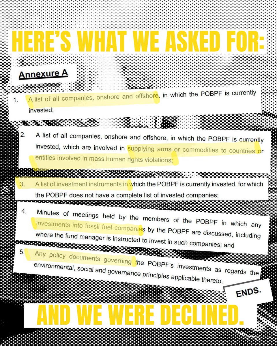 Open Secrets (@opensecretsza) on Twitter photo What kind of future are our MP's pensions funding? Open Secrets and <a href="/FossilFreeSA/">Fossil Free South Africa @fossilfreesa.bsky.social</a> submitted a PAIA to answer this very question - but we were declined to receive what should be public knowledge. Share this post and push for answers with us! What kind of future are our MP's pensions funding? Open Secrets and <a href="/FossilFreeSA/">Fossil Free South Africa @fossilfreesa.bsky.social</a> submitted a PAIA to answer this very question - but we were declined to receive what should be public knowledge. Share this post and push for answers with us!