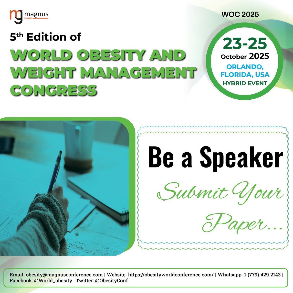 OBESITY WORLD CONFERENCE (@world_obesity) on Twitter photo 🚨 Call for Abstracts – <a href="/world_obesity/">OBESITY WORLD CONFERENCE</a>
📅 October 23-25, 2025 | 📍 Orlando, USA | 🌐 Hybrid
🎯 Got research on obesity or weight management?
📝 Submit your abstract now and be part of a global dialogue!
⚡ Hurry – slots are filling fast!
👉obesityworldconference.com/submit-abstract 🚨 Call for Abstracts – <a href="/world_obesity/">OBESITY WORLD CONFERENCE</a>
📅 October 23-25, 2025 | 📍 Orlando, USA | 🌐 Hybrid
🎯 Got research on obesity or weight management?
📝 Submit your abstract now and be part of a global dialogue!
⚡ Hurry – slots are filling fast!
👉obesityworldconference.com/submit-abstract