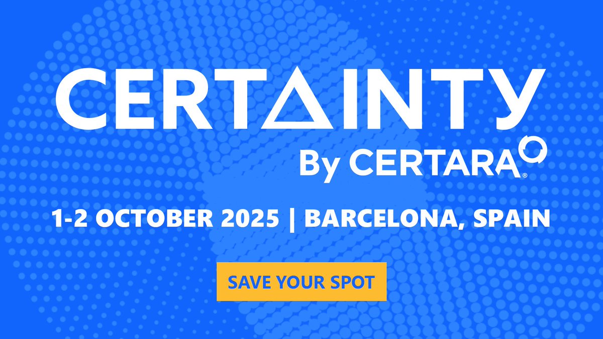 Ready for Barcelona? #CertaintyEMEA returns on Oct 1–2, 2025!

Get ready for breakthrough ideas, practical insights, and real-world applications from top scientists, regulators, and innovators. Check out what’s new on the agenda and register today: ow.ly/ACUq50WjiaH