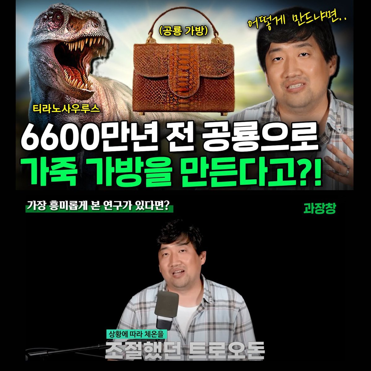 유튜브 채널 &lt;과장창&gt;에 등장!! 얼마 전 뉴스에도 나왔던 공룡 가죽 가방, 공룡의 똥 화석, 성별 구분, 잠버릇 등에 대해 얘기하고 왔습니다. 재밌게 봐주세요^^
(영상 주소) youtube.com/watch?v=mWqBWa…