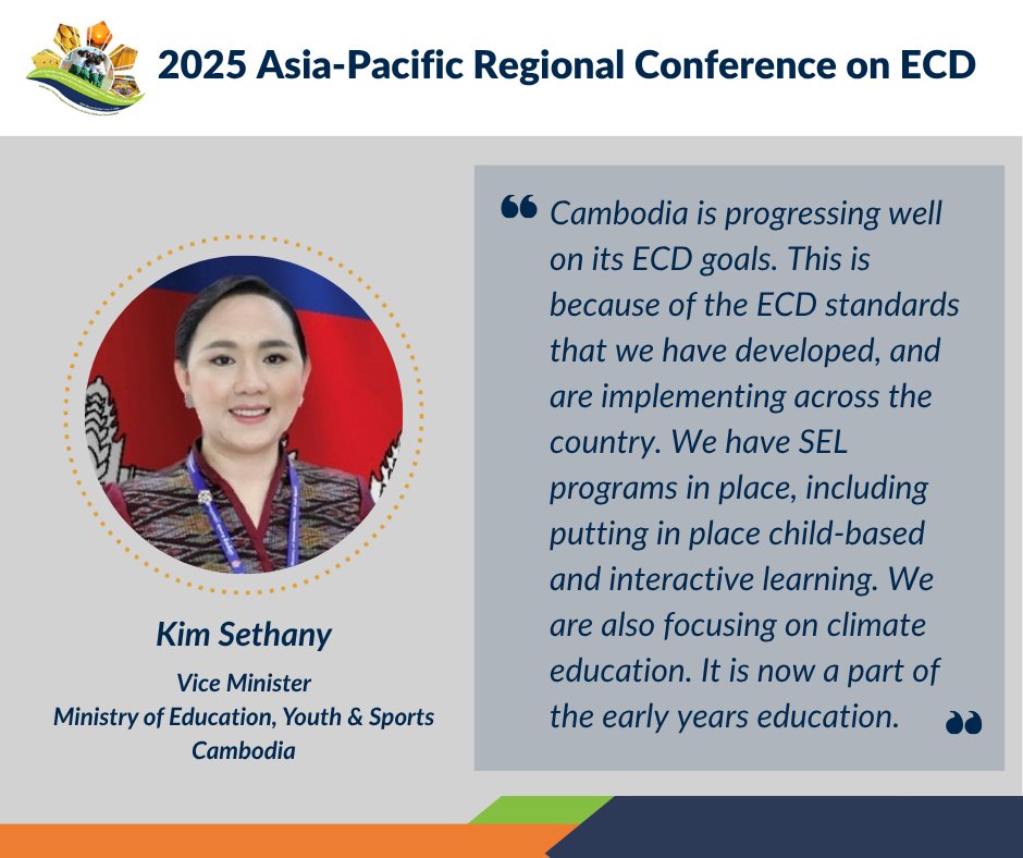 Moving into our 2nd last open session on Day 2, Kim Sethany, Vice-Minister <a href="/moeyscambodia/">MoEYS Cambodia</a>, showcased Cambodia's holistic &amp; inclusive model efforts to meet its ECD goals.