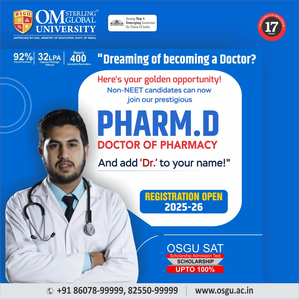 OSGUHisar's tweet photo. Admissions Open for Pharm.D at OSGU!
Unlock your future in pharmacy with a Doctor of Pharmacy degree from Om Sterling Global University (OSGU)!
#OSGU #PharmDAdmissions #OSGU #PharmacyCareer #StudyPharmacy #PharmacyLife #DoctorOfPharmacy #OSGUPharmD #HealthcareProfessionals https://t.co/q2C5P2WkTK