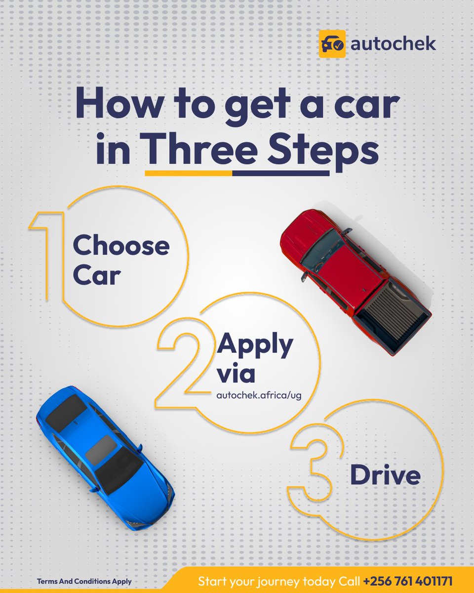 AutochekUg's tweet photo. No long stories. Just a car, a click, and you on the road. 🚘 Apply for financing today via https://t.co/RVJVnd5LFy
#DriveNowPayLater https://t.co/cI1Aqy2Afv