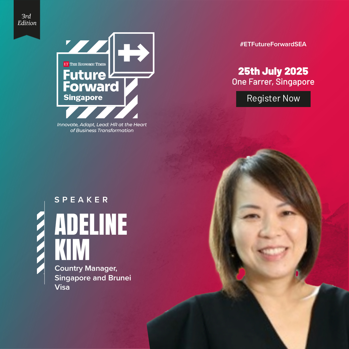 ETHRWorld South-East Asia (@ethrworldsea) on Twitter photo đź’ł Driving Innovation in a Digital Economy!
We’re excited to welcome Adeline Kim, Country Manager, Singapore and Brunei at Visa, to The Economic Times Future Forward Southeast Asia Summit 2025 – Singapore Chapter!
Register now: hrsea.economictimes.indiatimes.com/future-forward…
#ETFutureForwardSEA đź’ł Driving Innovation in a Digital Economy!
We’re excited to welcome Adeline Kim, Country Manager, Singapore and Brunei at Visa, to The Economic Times Future Forward Southeast Asia Summit 2025 – Singapore Chapter!
Register now: hrsea.economictimes.indiatimes.com/future-forward…
#ETFutureForwardSEA