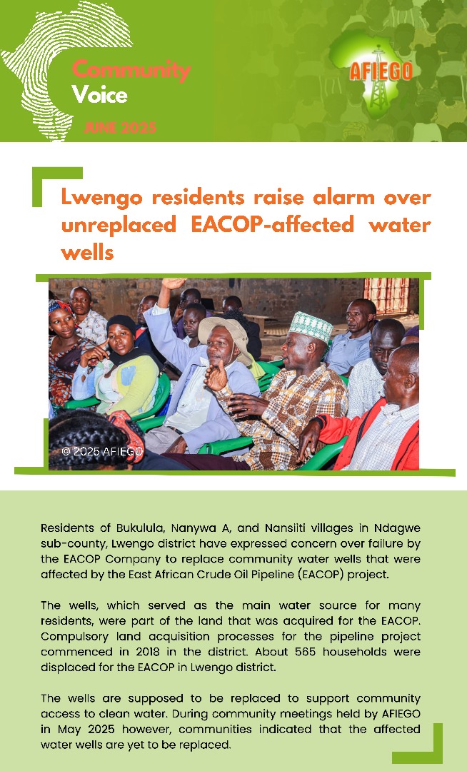 🚨MUST READ: June updates from oil-affected communities!

📍 Advocacy pays off: Ministry awards Refinery-affected residents get land titles!
💧Lwengo cries out: EACOP destroyed wells, no replacements!
👵🏾Elderly &amp; vulnerable groups raise alarm over EACOP construction impacts