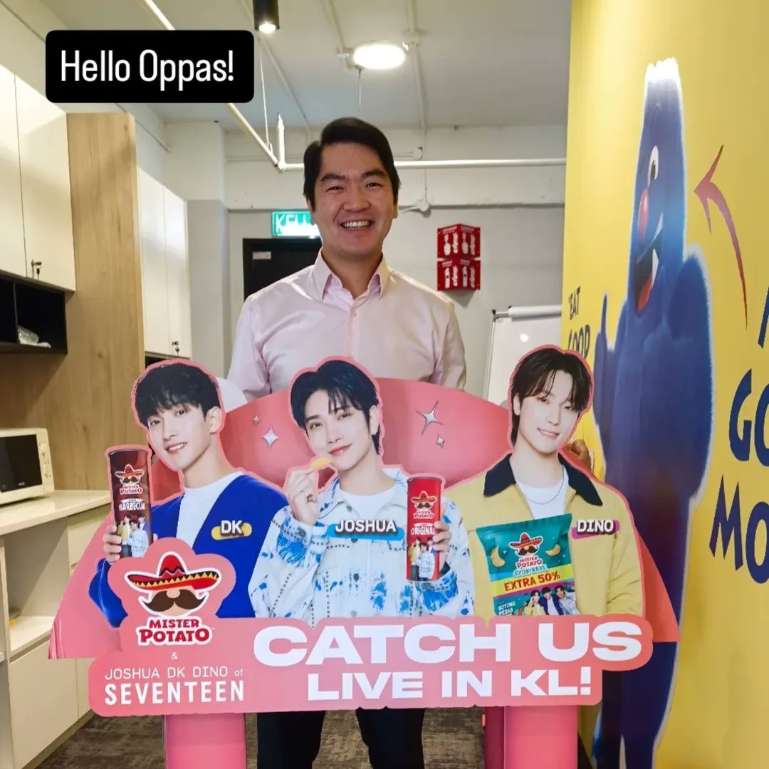 [INFO] #SEVENTEEN's #DK, #Joshua &amp; #Dino are coming to Malaysia for #MisterPotato campaign!

Source: Mr. Pierre Pang (Group CEO, MAMEE-Double Decker (M) Sdn. Bhd.)